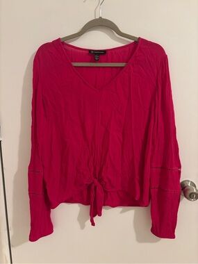 INC International Concepts Hot Pink Tie-Front V-Neck Long Sleeve Top